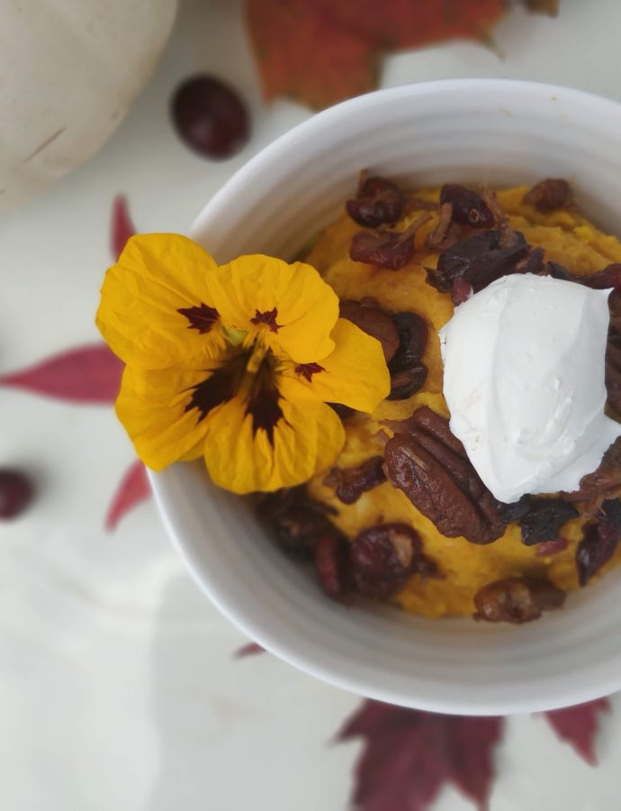 Creamy Kabocha with Spiced Maple Pecans and Mascarpone